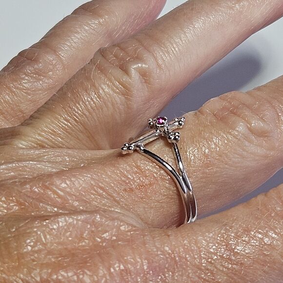 **Final Sale** Vintge Sarah Coventry Pink Rhinestone Silver Tone Cross Adj 4-8 - Picture 5 of 13